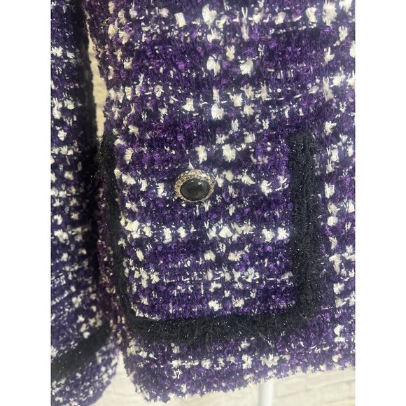 St. John collection Boucle Knit Jacket Wool Blend Black and Purple Colors Size16 - Picture 4 of 11